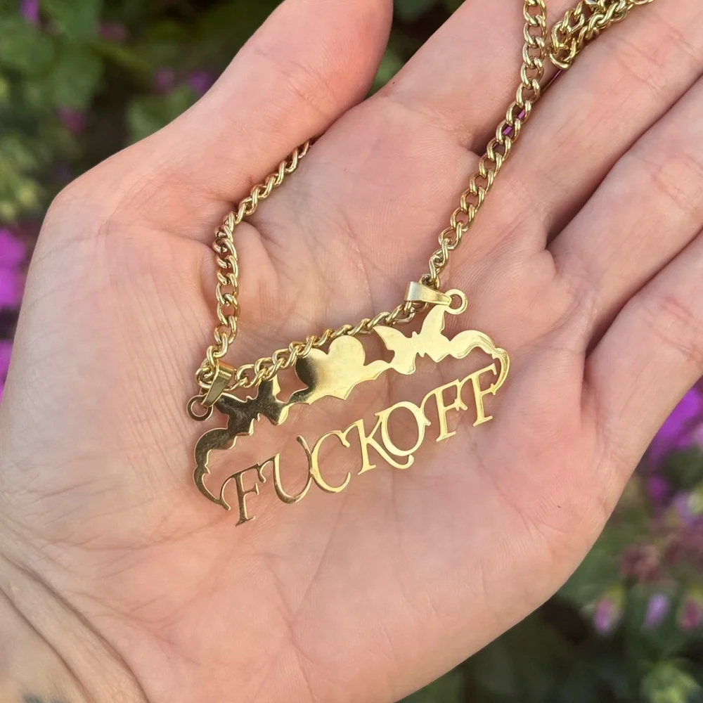 LARGE F OFF charm on 18kt gold plated 17” chain 💫 WATERPROOF - Picture 1 of 8